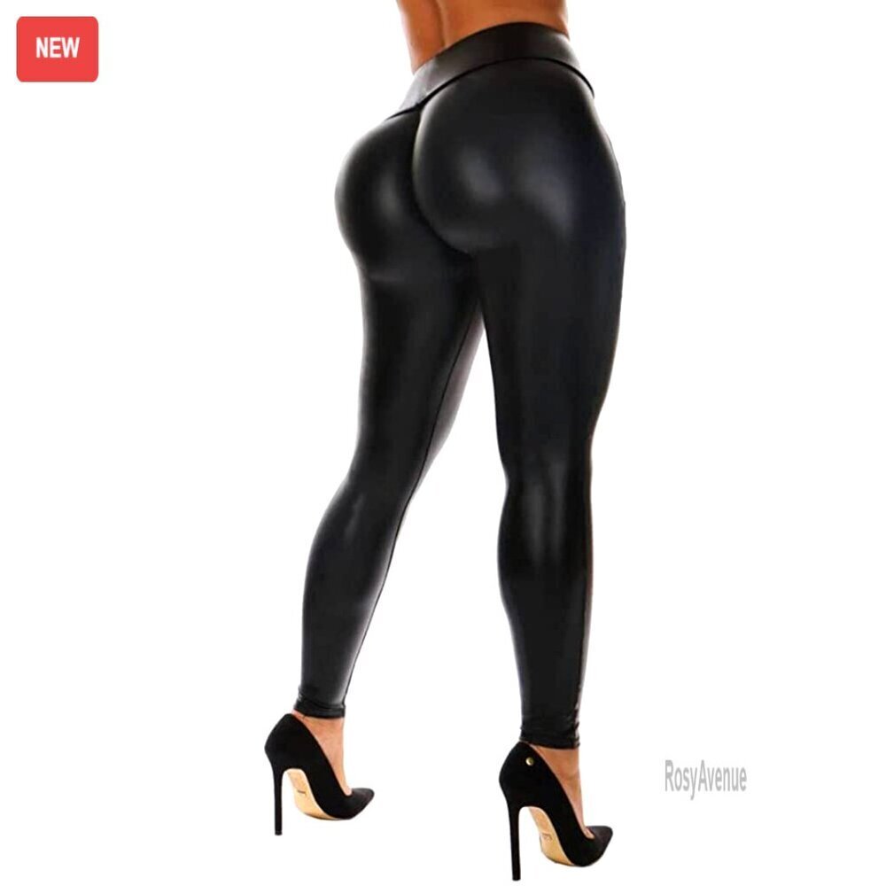Faux Leather Leggings High Waist Tummy Control Stretchy PU Pants